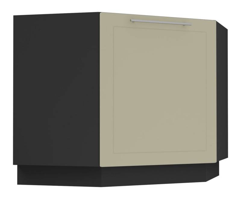 Feldmann-Wohnen Eckschrank Kvantum (Türscharniere mit Soft-Close-Funktion, 1-St., Fronten mit dekorativen Fräsungen und leicht abgerundeten Ecken) 90x50x82cm schwarz - vanille matt (Q-D12R/90) von Feldmann-Wohnen