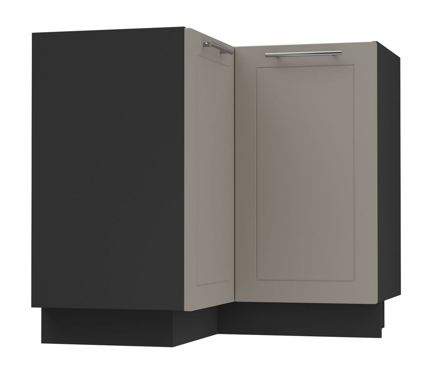 Feldmann-Wohnen Eckschrank Kvantum (Türscharniere mit Soft-Close-Funktion, 1-St., Fronten mit dekorativen Fräsungen und leicht abgerundeten Ecken) 90x90x82cm schwarz - beige matt (Q-D12/90) von Feldmann-Wohnen