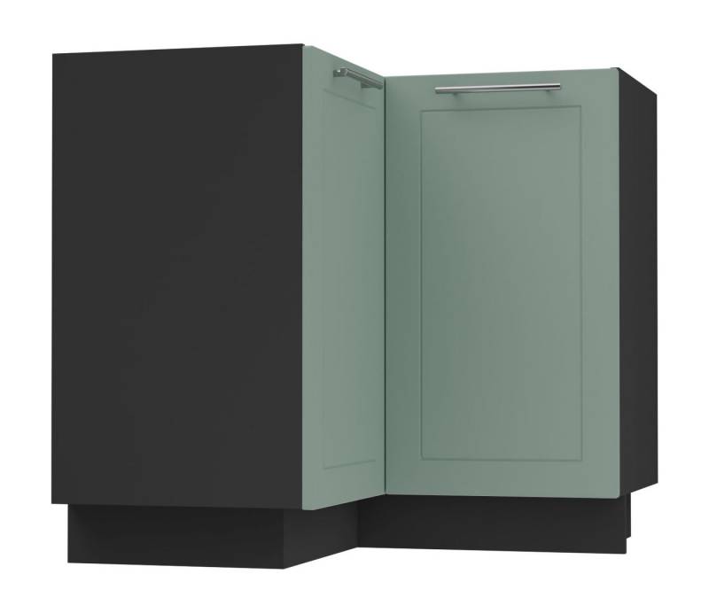 Feldmann-Wohnen Eckschrank Kvantum (Türscharniere mit Soft-Close-Funktion, 1-St., Fronten mit dekorativen Fräsungen und leicht abgerundeten Ecken) 90x90x82cm schwarz - mint matt (Q-D12/90) von Feldmann-Wohnen