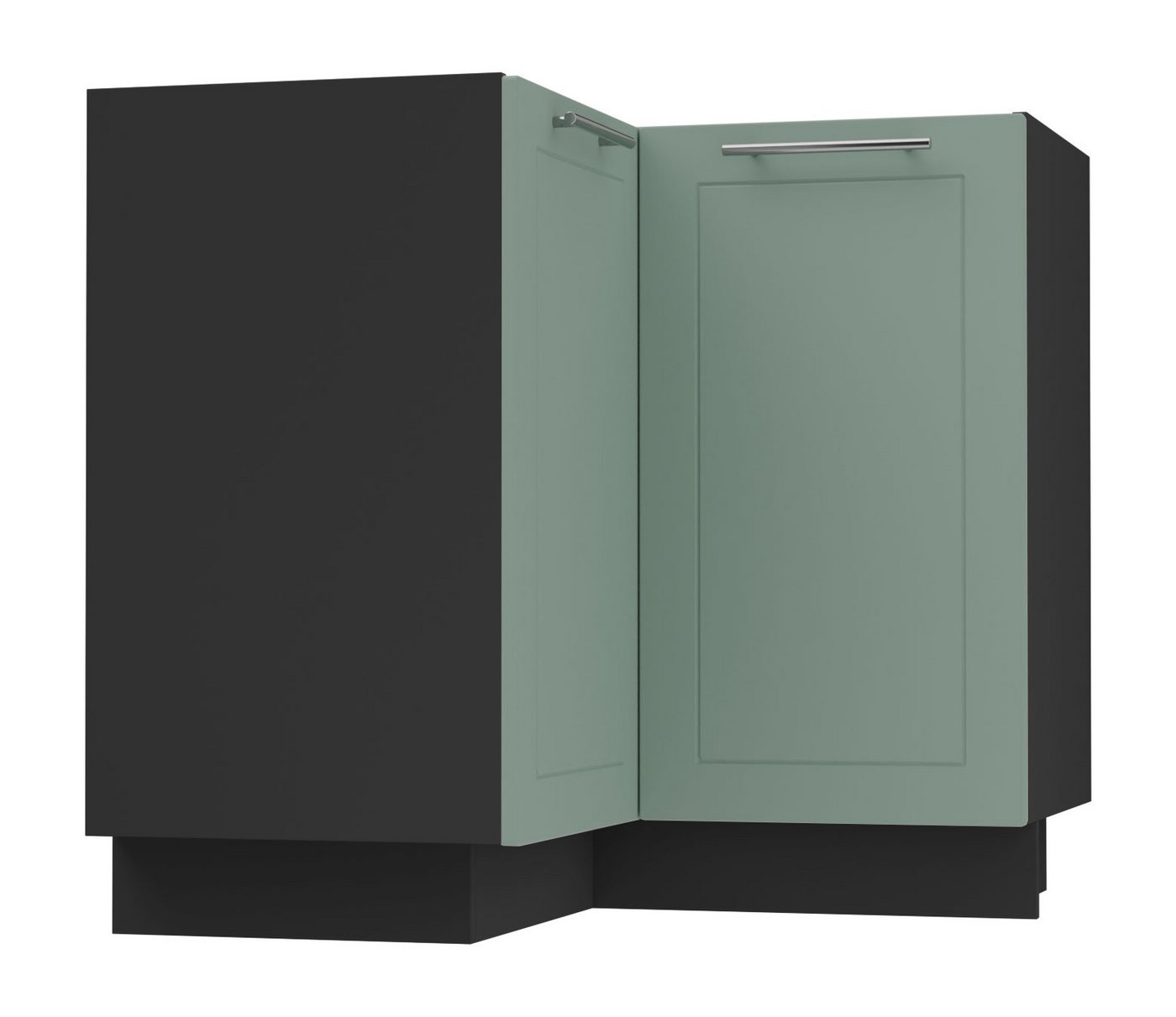 Feldmann-Wohnen Eckschrank Kvantum (Türscharniere mit Soft-Close-Funktion, 1-St., Fronten mit dekorativen Fräsungen und leicht abgerundeten Ecken) 90x90x82cm schwarz - mint matt (Q-D12/90) von Feldmann-Wohnen