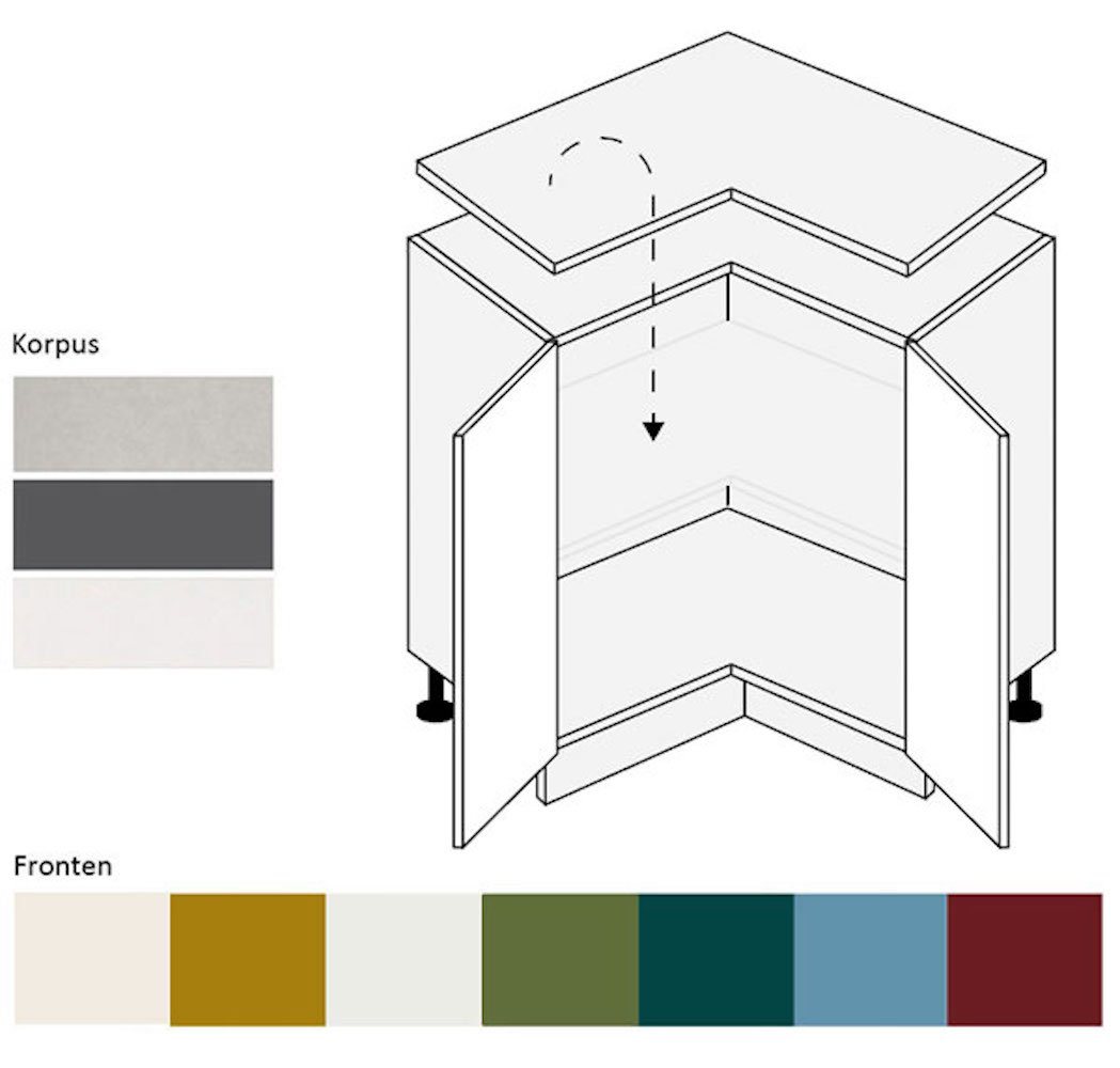 Feldmann-Wohnen Eckschrank Rimini (2-türig, Inneinausstattung wählbar, 1-St., moderne Optik, MDF Kasetten-Fronten, Soft-Close) 84x84cm Farbe & Ausführung wählbar von Feldmann-Wohnen