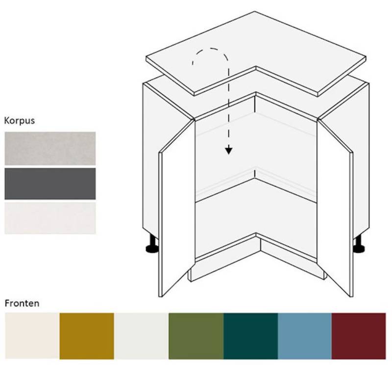 Feldmann-Wohnen Eckschrank Rimini (2-türig, Inneinausstattung wählbar, 1-St., moderne Optik, MDF Kasetten-Fronten, Soft-Close) 84x84cm Farbe & Ausführung wählbar von Feldmann-Wohnen