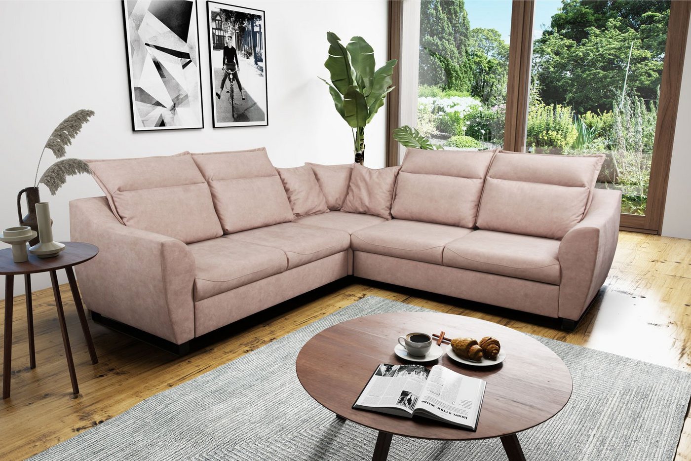 Feldmann-Wohnen Ecksofa Lagos, 245cm Farbe und Ausführung wählbar mit Schlaffunktion und Bettkasten von Feldmann-Wohnen