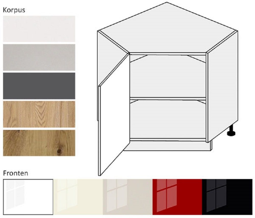 Feldmann-Wohnen Eckunterschrank PLATINIUM (Unterschrank, Küchenschrank) PN-D12R/90 mit Einlegeboden - Korpus- und Frontfarbe wählbar von Feldmann-Wohnen