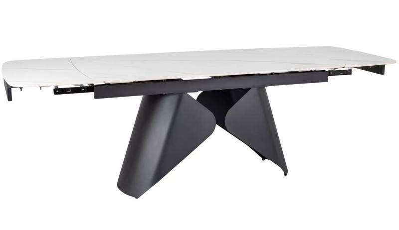 Feldmann-Wohnen Esstisch Armando (Tischplatte ausziehbar bis 240cm, 1-St., Marmor Optik, Tischplatte aus gehärtetes Glas), 160-240x90x76cm ausziehbar Weiß Marmor / Schwarz von Feldmann-Wohnen