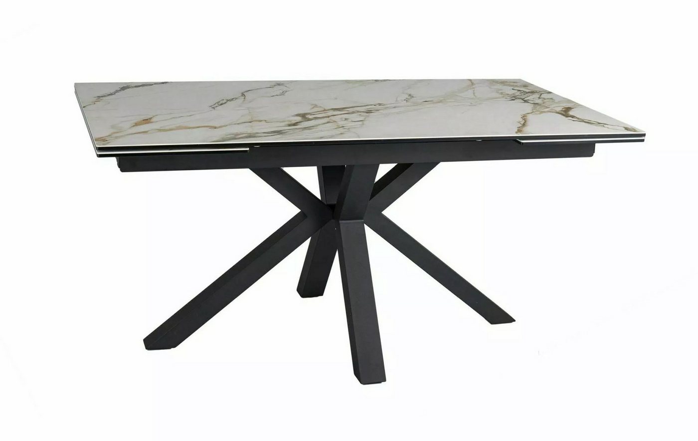 Feldmann-Wohnen Esstisch Columbus (Tischplatte ausziehbar bis 240cm, 1-St., Marmor Optik, Tischplatte aus gehärtetem Glas), 160-240x90x75cm Weiß Marmor / schwarz matt ausziehbar von Feldmann-Wohnen