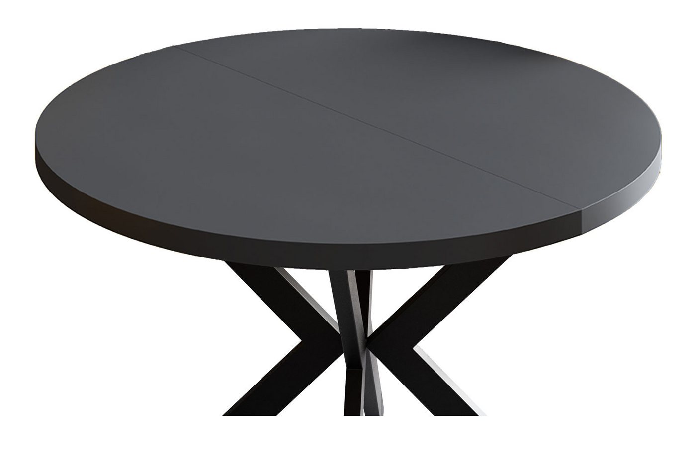 Feldmann-Wohnen Esstisch Edder (mit 2 Erweiterungsstücken und Metallgestell, 1-St., moderne Optik, Tischplatte rund ausziehbar), 100/176x100x76cm Schwarz Molet / Schwarz von Feldmann-Wohnen
