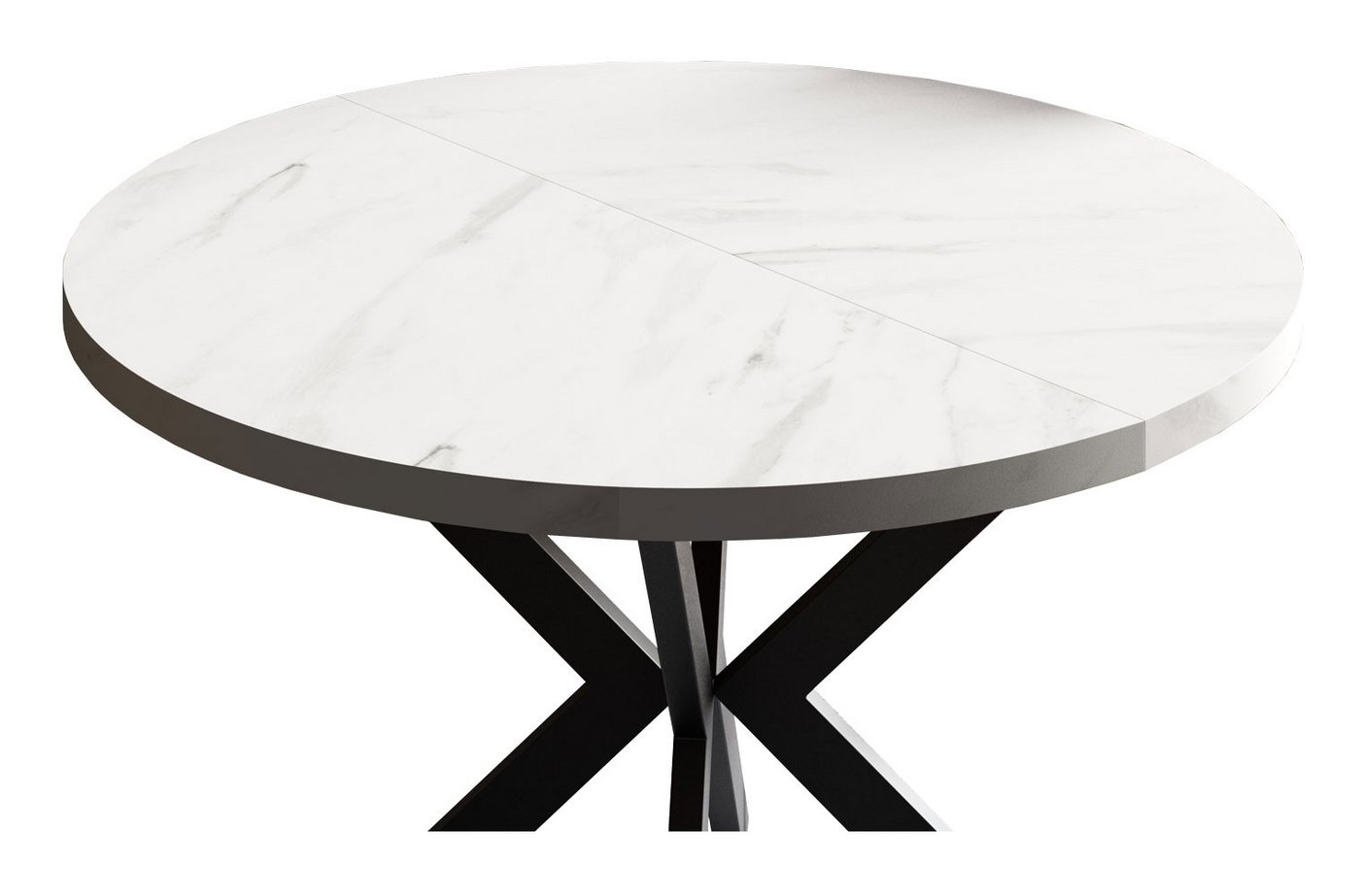 Feldmann-Wohnen Esstisch Edder (mit 2 Erweiterungsstücken und Metallgestell, 1-St., moderne Optik, Tischplatte rund ausziehbar), 120/196x120x76cm Bianco Marmor / Schwarz von Feldmann-Wohnen