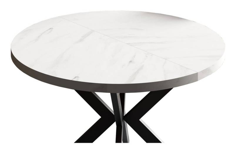 Feldmann-Wohnen Esstisch Edder (mit 2 Erweiterungsstücken und Metallgestell, 1-St., moderne Optik, Tischplatte rund ausziehbar), 120/196x120x76cm Bianco Marmor / Schwarz von Feldmann-Wohnen