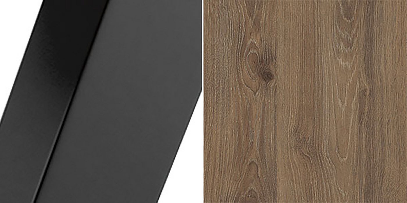 Feldmann-Wohnen Esstisch Edder (mit 2 Erweiterungsstücken und Metallgestell, 1-St., moderne Optik, Tischplatte rund ausziehbar), 120/196x120x76cm Davos Eiche Trüffelbraun / Schwarz von Feldmann-Wohnen