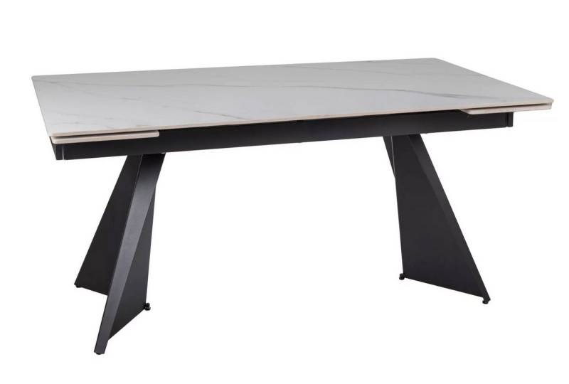 Feldmann-Wohnen Esstisch Laconi (Tischplatte ausziehbar bis 240cm, 1-St., Marmor Optik, Tischplatte aus gehärtetem Glas), 160-220x90x75cm weiß Marmor matt / schwarz matt ausziehbar von Feldmann-Wohnen