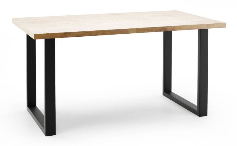 Feldmann-Wohnen Esstisch Pablo (mit 2 Erweiterungsstücken und Metallgestell, 1-St., moderne Optik, Tischplatte rechteckig, ausziehbar), 120/220x80cm ausziehbar Davos Eiche trüffelbraun von Feldmann-Wohnen