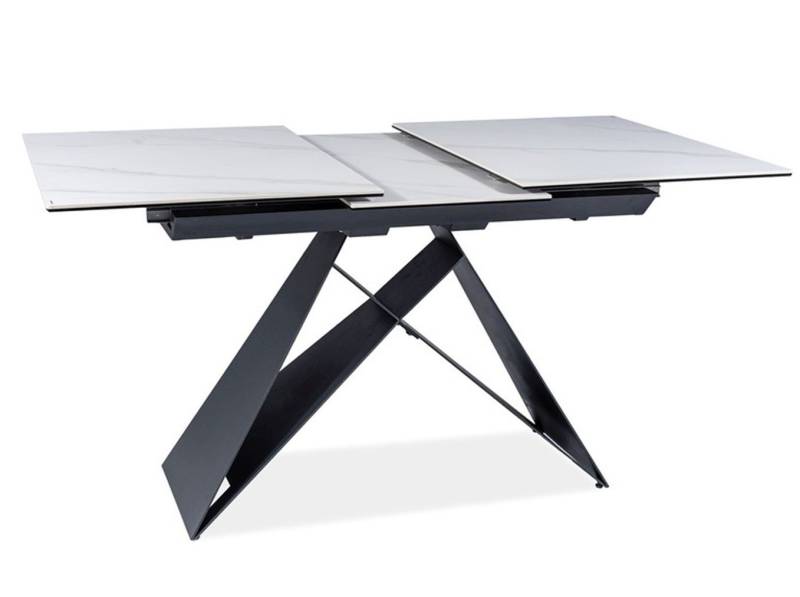 Feldmann-Wohnen Esstisch Westin (Tischplatte ausziehbar bis 160cm, 1-St., Marmor Optik, Tischplatte aus gehärtetem Glas), 120-160x80x76cm Weiß Marmor / schwarz matt ausziehbar von Feldmann-Wohnen