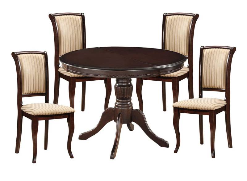 Feldmann-Wohnen Esszimmer-Set Olivia, (ausziehbar Tisch, mit 4 Sttühle, 5-St., moderner Landhausstil, Essgruppe mit Stühle), Esstisch mit 4 Stühle Nussbaum dunkel / beige von Feldmann-Wohnen