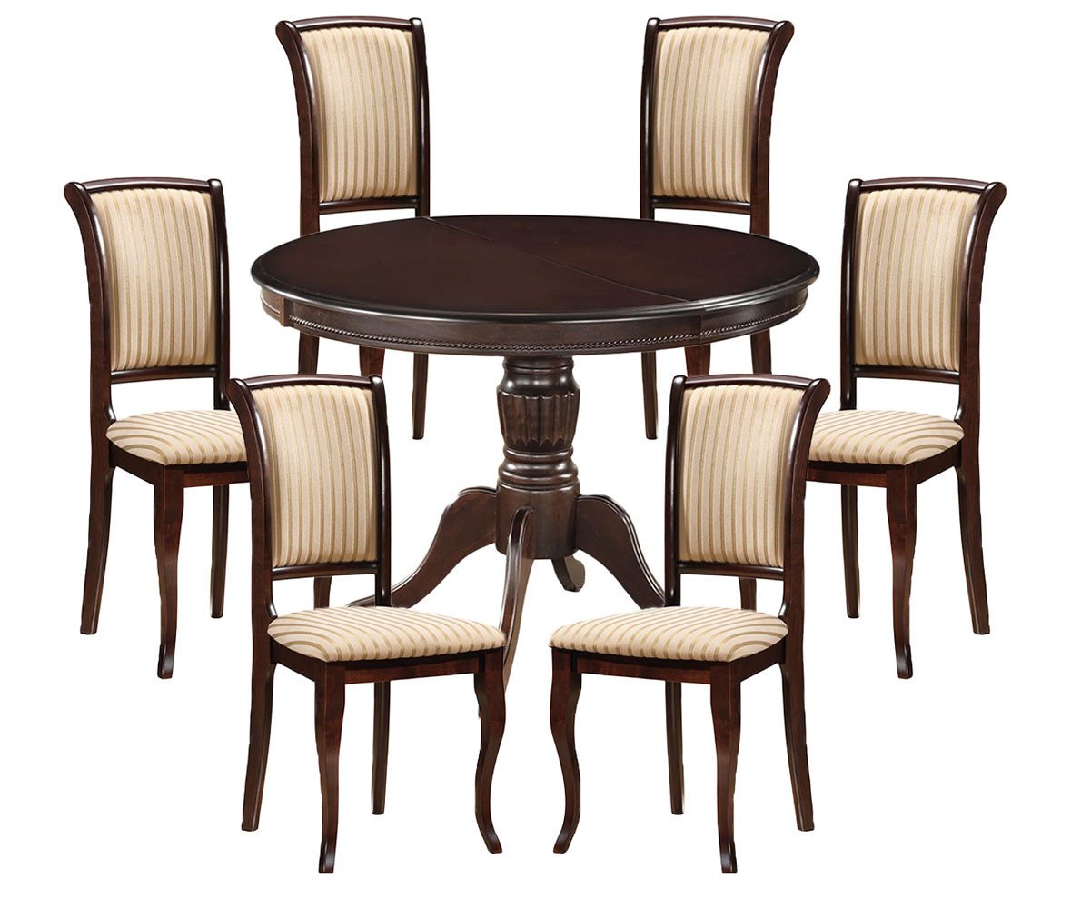 Feldmann-Wohnen Esszimmer-Set Olivia, (ausziehbar Tisch, mit 4 Sttühle, 5-St., moderner Landhausstil, Essgruppe mit Stühle), Esstisch mit 4 Stühle Nussbaum dunkel / beige von Feldmann-Wohnen