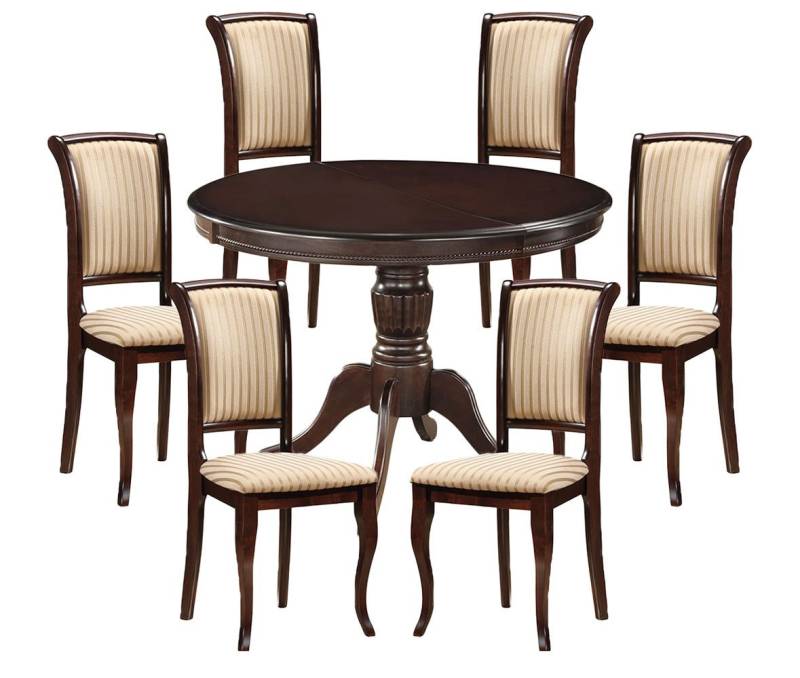 Feldmann-Wohnen Esszimmer-Set Olivia, (ausziehbar Tisch, mit 4 Sttühle, 5-St., moderner Landhausstil, Essgruppe mit Stühle), Esstisch mit 4 Stühle Nussbaum dunkel / beige von Feldmann-Wohnen
