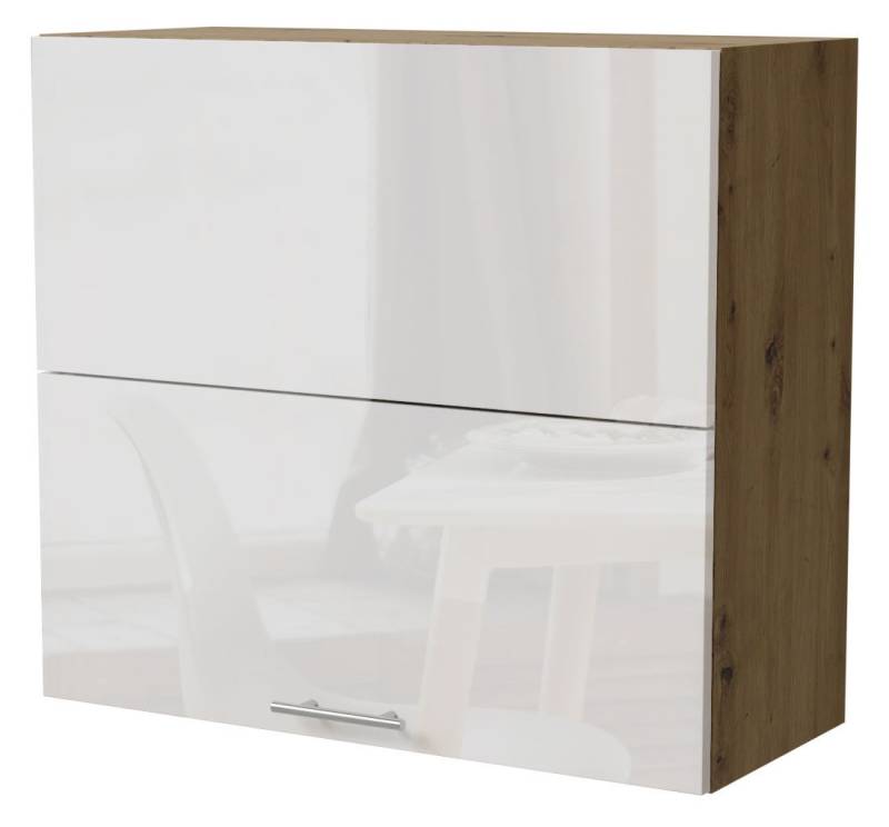 Feldmann-Wohnen Faltlifthängeschrank Essen (W8B/80-AV, 2-geteilte Hochfaltklappe, 2 Einlegeböden, 1-St., moderne Optik, Acrylfronten mit Glaseffekt) 80x32,5x72cm Weiß Hochglanz, Eiche Artisan Matt von Feldmann-Wohnen