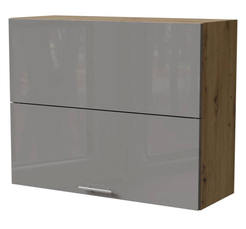 Feldmann-Wohnen Faltlifthängeschrank Essen (W8B/90-AV, 2-geteilte Hochfaltklappe, 2 Einlegeböden, 1-St., moderne Optik, Acrylfronten mit Glaseffekt) 90x32,5x72cm Grau Hochglanz / Eiche Artisan Matt von Feldmann-Wohnen