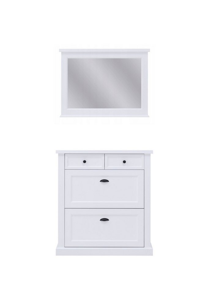 Feldmann-Wohnen Garderoben-Set Galineo, (1x Garderoben-Set, 1x Schuhschrank, 1x Spiegel, ABS-Kanten, 2x Klappen mit je 2 Fächern, 2x Schubladen, 2-St., Ein praktisches Garderoben-Set im Landhaus-Stil), 97,5x27,5x183cm, Farbe weiß, Garderoben-Set, 2-teilig von Feldmann-Wohnen