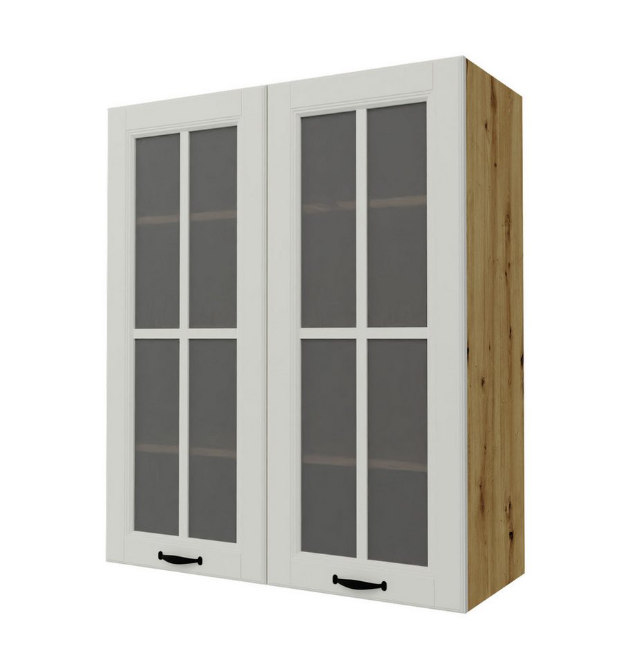 Feldmann-Wohnen Glashängeschrank Prato (Soft-Close-Funktion, Sprossenglastür (Klarglas), schwarzer Metallgriff, 1-St., hochwertig matt lackierte Fronten in dekorativer Leistenoptik) 80x32,5x96cm Front- & Korpusfarbe wählbar, 2-türig, 3 Holzeinlegeböden von Feldmann-Wohnen