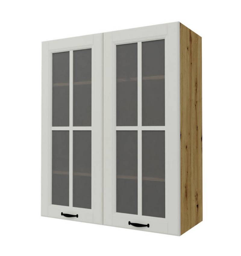 Feldmann-Wohnen Glashängeschrank Prato (Soft-Close-Funktion, Sprossenglastür (Klarglas), schwarzer Metallgriff, 1-St., hochwertig matt lackierte Fronten in dekorativer Leistenoptik) 80x32,5x96cm Front- & Korpusfarbe wählbar, 2-türig, 3 Holzeinlegeböden von Feldmann-Wohnen