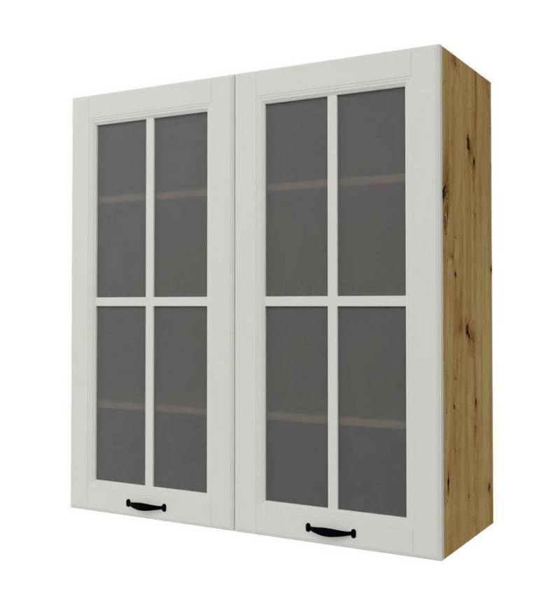 Feldmann-Wohnen Glashängeschrank Prato (Soft-Close-Funktion, Sprossenglastür (Klarglas), schwarzer Metallgriff, 1-St., hochwertig matt lackierte Fronten in dekorativer Leistenoptik) 90x32,5x96cm Front- & Korpusfarbe wählbar, 2-türig, 3 Holzeinlegeböden von Feldmann-Wohnen