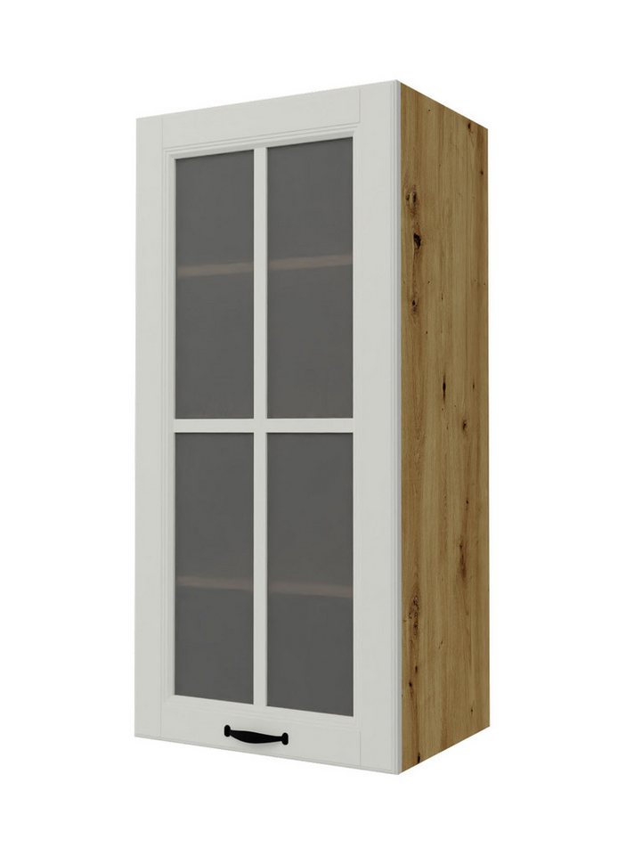 Feldmann-Wohnen Glashängeschrank Prato (Sprossenglastür (Klarglas), Soft-Close-Funktion, schwarzer Metallgriff, 1-St., hochwertig matt lackierte Fronten mit dekorativer Leistenoptik) 45x32,5x96cm Front- & Korpusfarbe wählbar, 1-türig, 3 Holzeinlegeböden von Feldmann-Wohnen