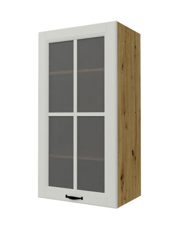 Feldmann-Wohnen Glashängeschrank Prato (Sprossenglastür (Klarglas), Soft-Close-Funktion, schwarzer Metallgriff, 1-St., hochwertig matt lackierte Fronten mit dekorativer Leistenoptik) 50x32,5x96cm Front- & Korpusfarbe wählbar, 1-türig, 3 Holzeinlegeböden von Feldmann-Wohnen