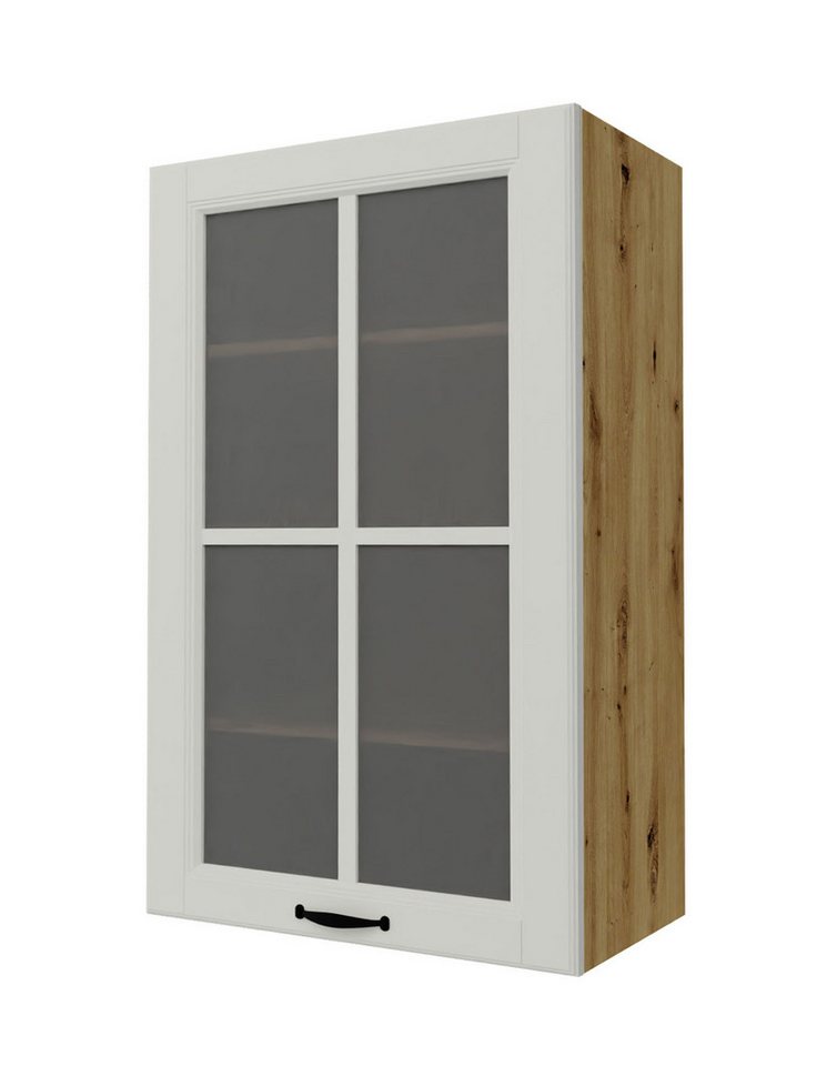Feldmann-Wohnen Glashängeschrank Prato (Sprossenglastür (Klarglas), Soft-Close-Funktion, schwarzer Metallgriff, 1-St., hochwertig matt lackierte Fronten mit dekorativer Leistenoptik) 60x32,5x96cm Front- & Korpusfarbe wählbar, 1-türig, 3 Holzeinlegeböden von Feldmann-Wohnen