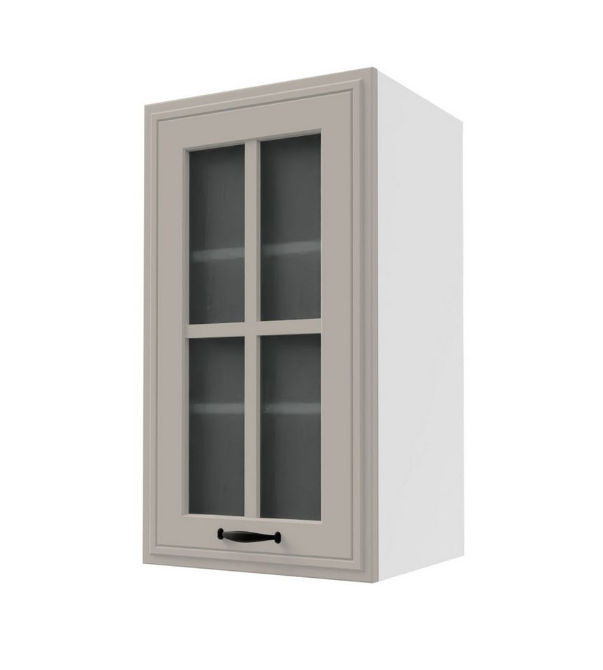 Feldmann-Wohnen Glashängeschrank Salo (Türscharniere mit Soft-Close-Funktion, 1-St., mit aufgesetzten 3D Kassettenfronten und formschönen Metallgriffen) 40x32,5x72cm eiche artisan - grün supermatt (SL-W2S/40) von Feldmann-Wohnen