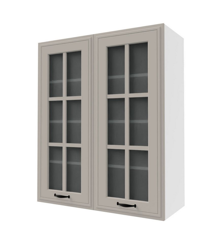 Feldmann-Wohnen Glashängeschrank Salo (Türscharniere mit Soft-Close-Funktion, 1-St., mit aufgesetzten 3D Kassettenfronten und formschönen Metallgriffen) 80x32,5x96cm eiche artisan - weiß supermatt (SL-W4S/80) von Feldmann-Wohnen