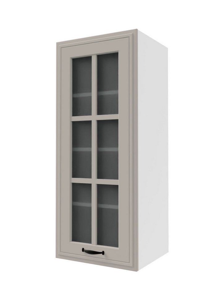 Feldmann-Wohnen Hängevitrine Salo (Türscharniere mit Soft-Close-Funktion, 1-St., mit aufgesetzten 3D Kassettenfronten und formschönen Metallgriffen) 40x32,5x96cm weiß - grün supermatt (SL-W4S/40) von Feldmann-Wohnen