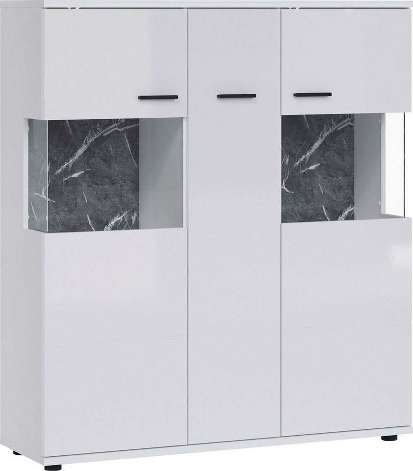Feldmann-Wohnen Highboard Henley (Henley, 1 St., Highboard), 120x37x134cm weiß Hochglanz 3-türig von Feldmann-Wohnen