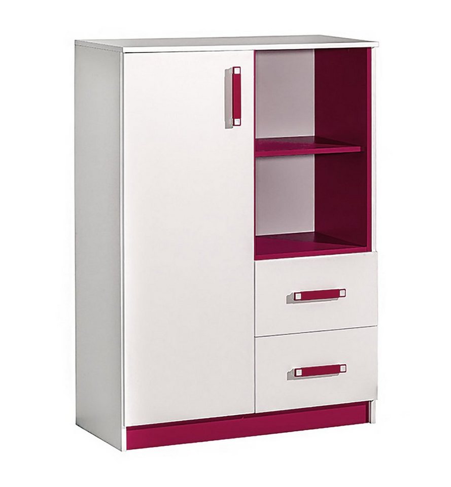 Feldmann-Wohnen Highboard Trafiko (1-türig, mit 2 Einlegeböden dahinter, 2 offene Fächer, 2 Schubladen, 1 St., Farbapplikation wahlweise in blau, grau oder pink), 90cm weiß Farbapplikation wählbar 2-türig mit 1 Schublade von Feldmann-Wohnen