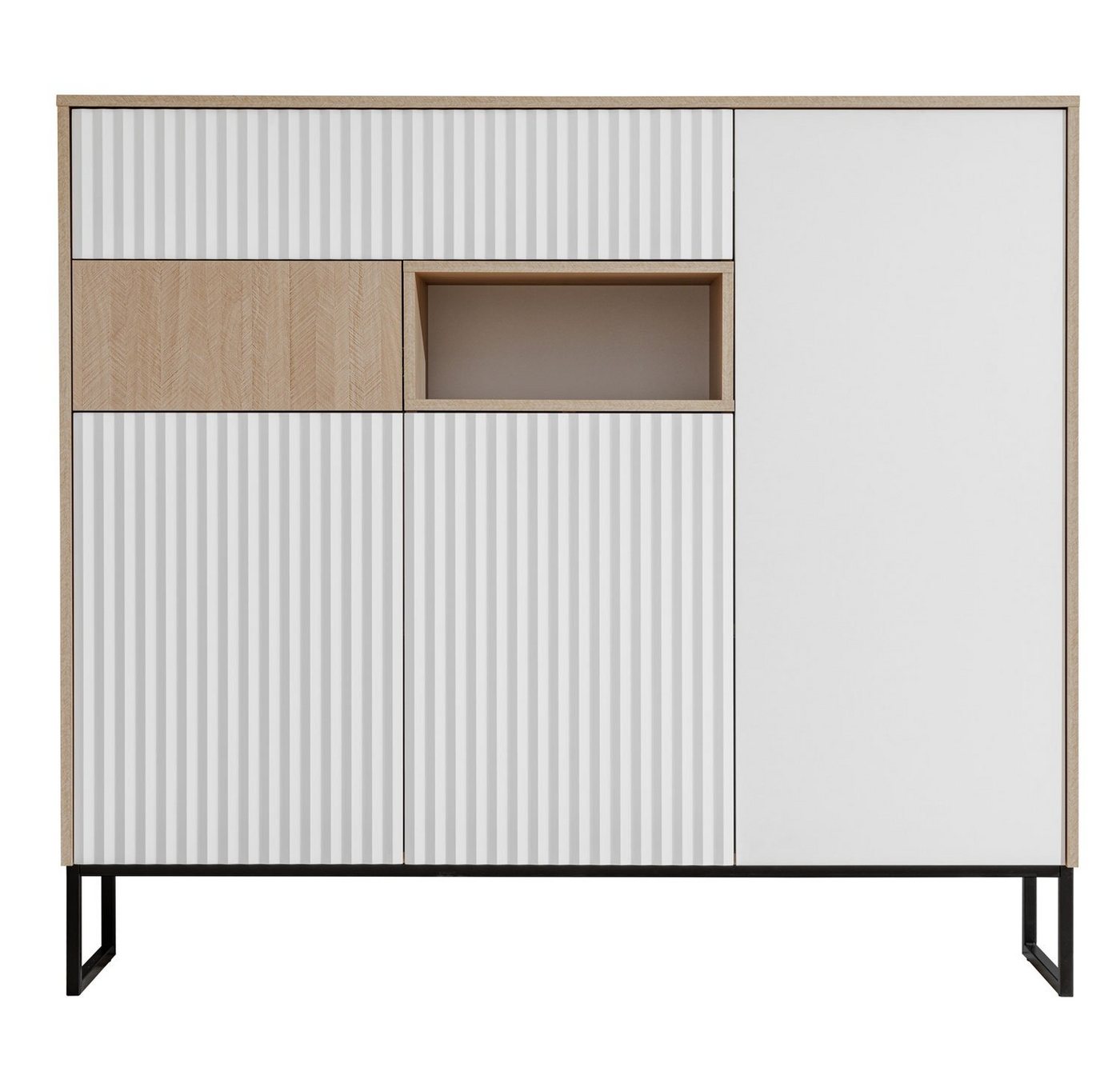 Feldmann-Wohnen Highboard Zoe (Zoe, 1 St., Highboard), 148,5x40x132cm Herringbone Skandi / weiß von Feldmann-Wohnen