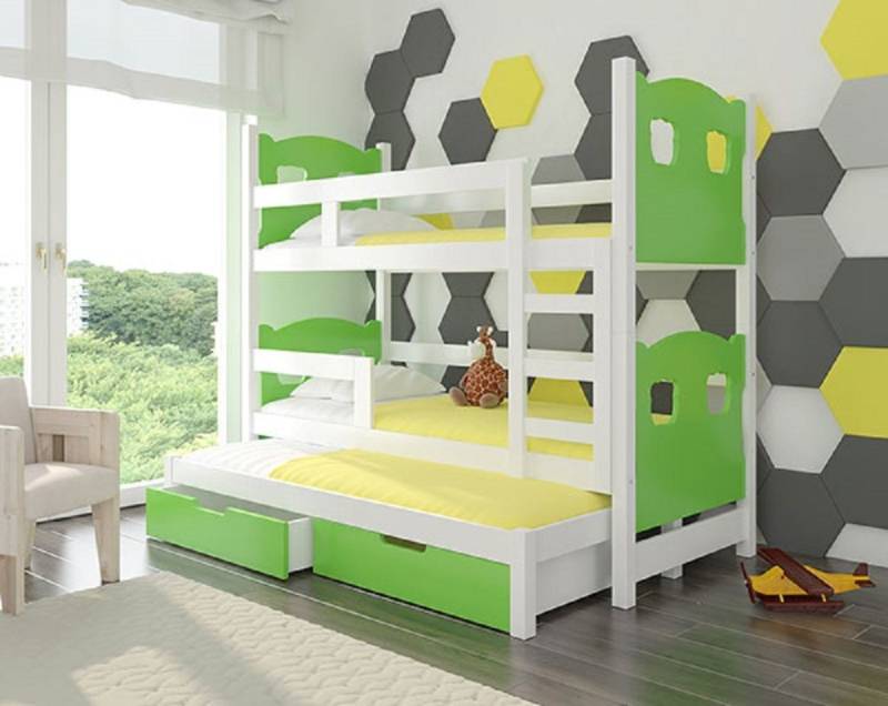 Feldmann-Wohnen Hochbett LETICIA (Etagenbett mit 3 Schlafgelegenheiten) Farbe wählbar von Feldmann-Wohnen