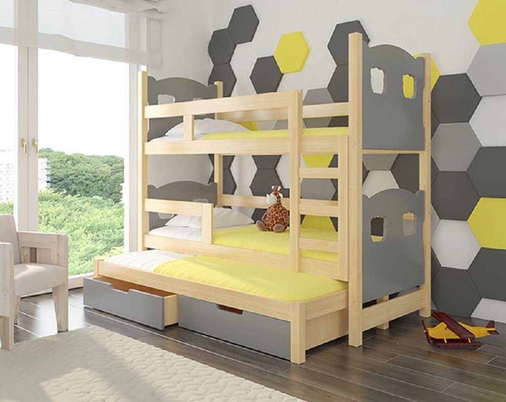 Feldmann-Wohnen Hochbett LETICIA (Etagenbett mit 3 Schlafgelegenheiten) Farbe wählbar von Feldmann-Wohnen