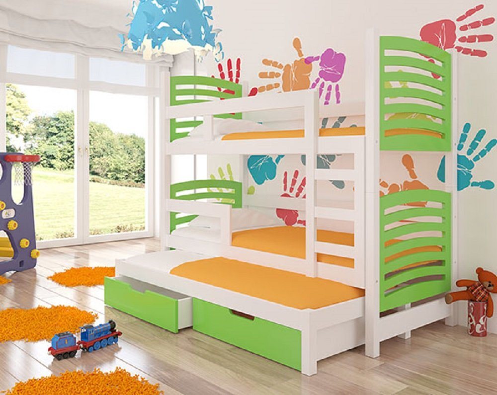Feldmann-Wohnen Hochbett SORIA (Etagenbett mit 3 Schlafgelegenheiten) Farbe wählbar von Feldmann-Wohnen