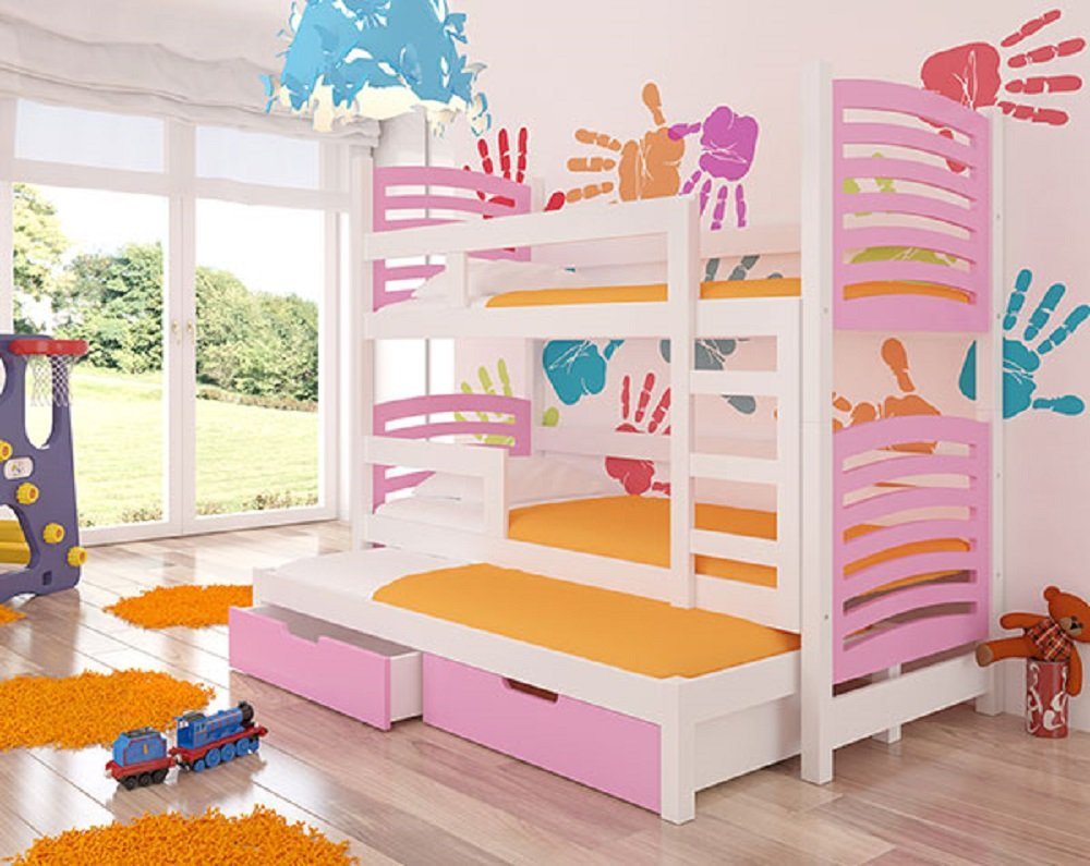 Feldmann-Wohnen Hochbett SORIA (Etagenbett mit 3 Schlafgelegenheiten) Farbe wählbar von Feldmann-Wohnen