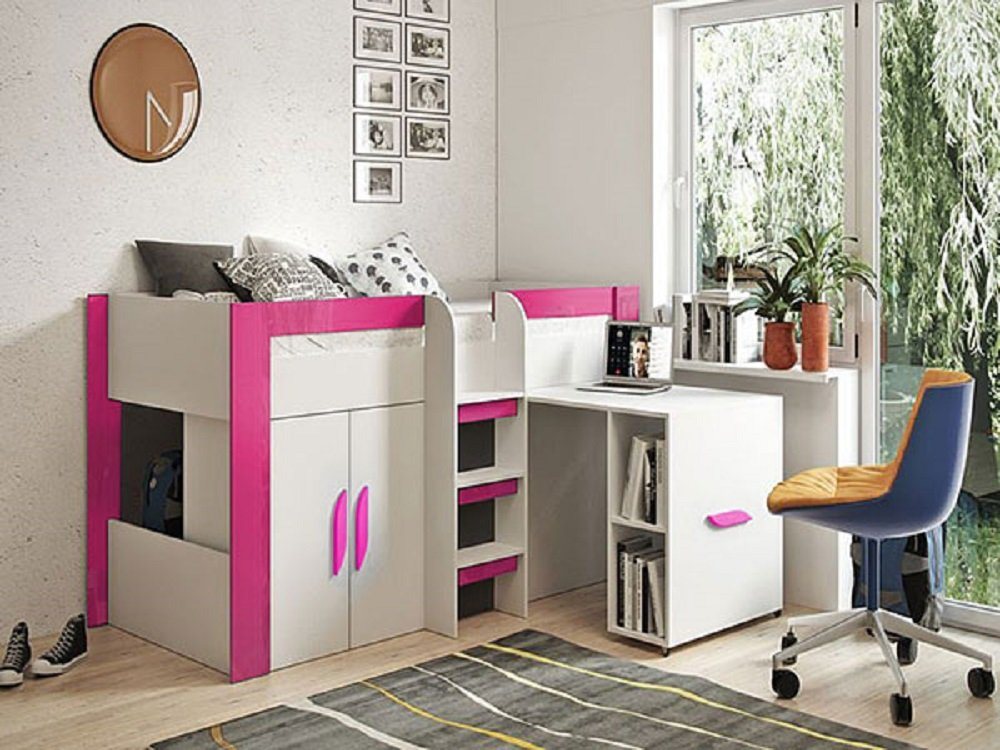 Feldmann-Wohnen Hochbett TABLET (Etagenbett mit Kleiderschrank und Schreibtisch) Farbe wählbar von Feldmann-Wohnen