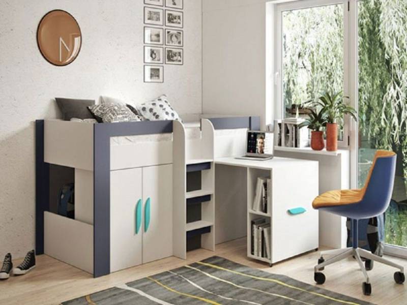 Feldmann-Wohnen Hochbett TABLET (Etagenbett mit Kleiderschrank und Schreibtisch) Farbe wählbar von Feldmann-Wohnen