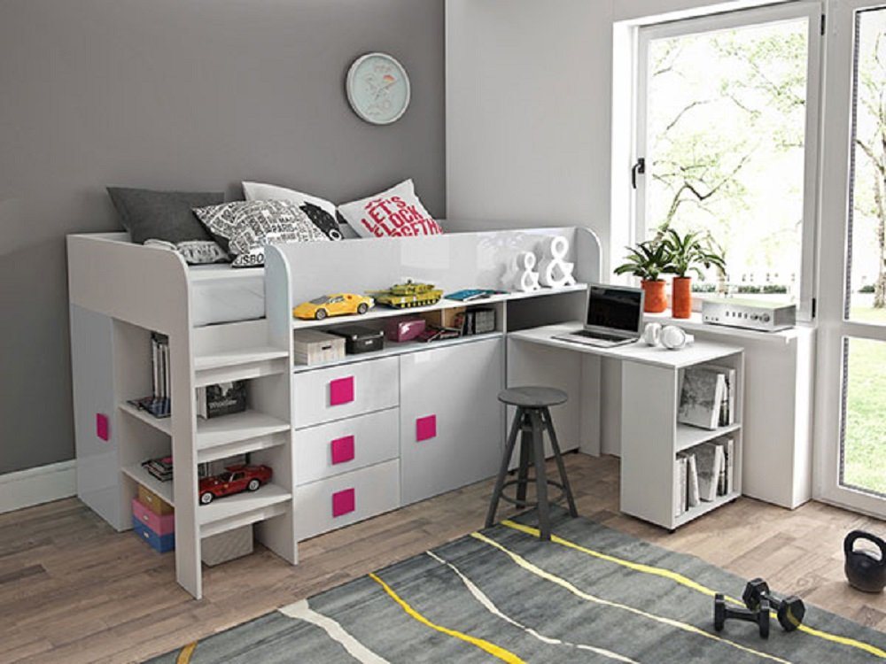 Feldmann-Wohnen Hochbett TOLEDO 1 (Etagenbett mit Schreibtisch + 2 Schränke) Farbe wählbar von Feldmann-Wohnen
