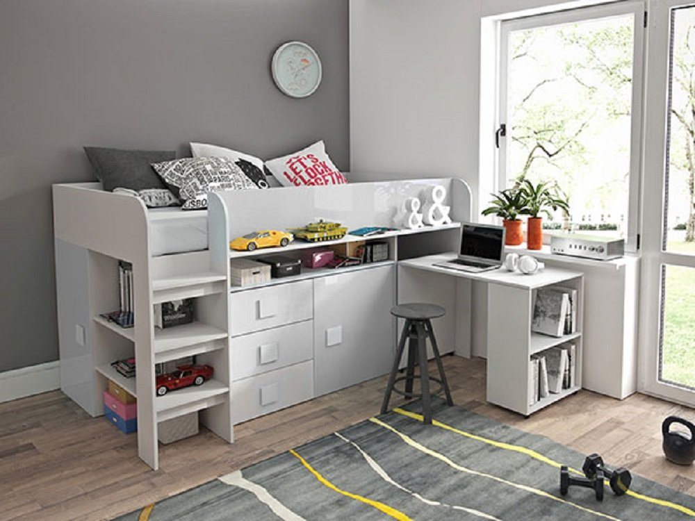 Feldmann-Wohnen Hochbett TOLEDO 1 (Etagenbett mit Schreibtisch + 2 Schränke) Farbe wählbar von Feldmann-Wohnen