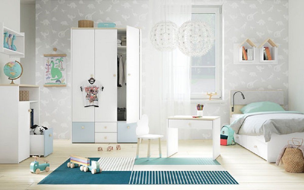 Feldmann-Wohnen Jugendzimmer-Set ELMO, (Set, 1 Kleiderschrank + 1 Bett + 1 Kinderschreibtisch + 1 Kommode + 2 Wandregale), - Farbabsetzung wählbar von Feldmann-Wohnen