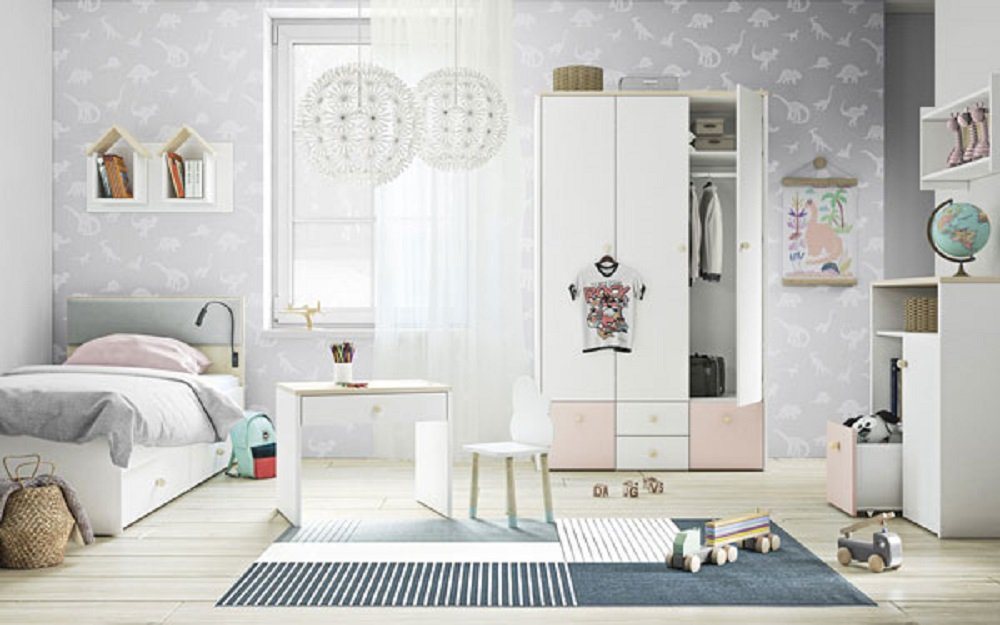 Feldmann-Wohnen Jugendzimmer-Set ELMO, (Set, 1 Kleiderschrank + 1 Bett + 1 Kinderschreibtisch + 1 Kommode + 2 Wandregale), - Farbabsetzung wählbar von Feldmann-Wohnen