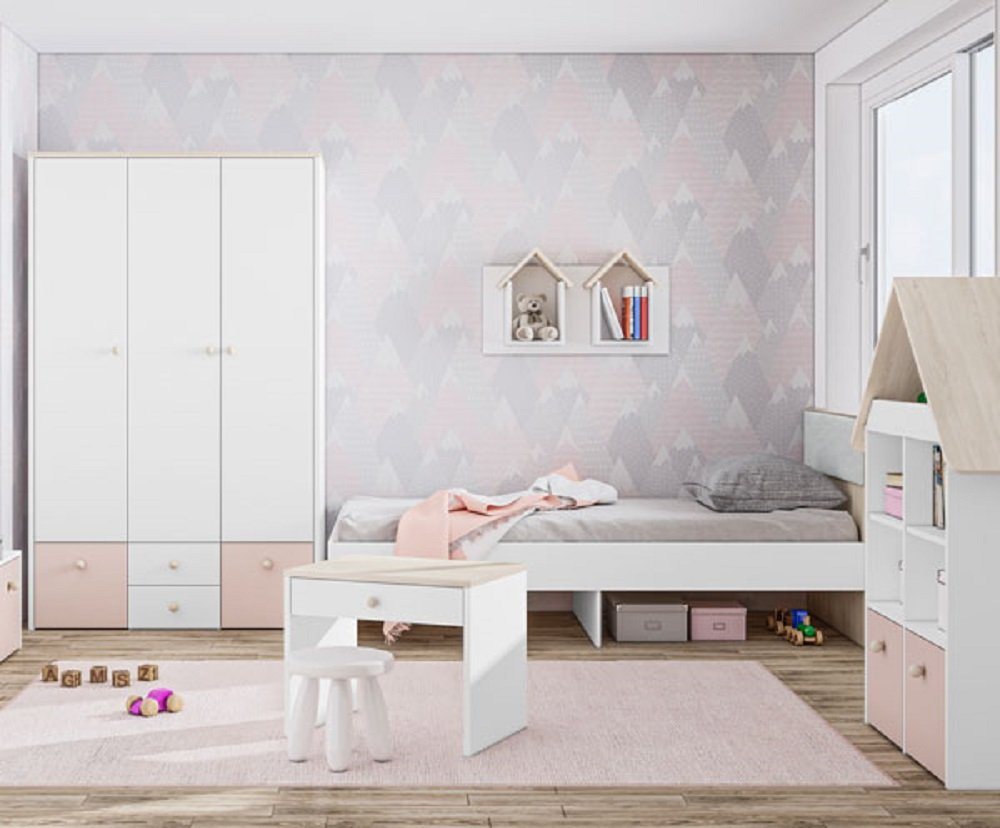 Feldmann-Wohnen Jugendzimmer-Set ELMO, (Set, 1 Kleiderschrank + 1 Bett + 1 Kinderschreibtisch + 1 Regalschrank + 1 Wandregal), - Farbabsetzung wählbar von Feldmann-Wohnen