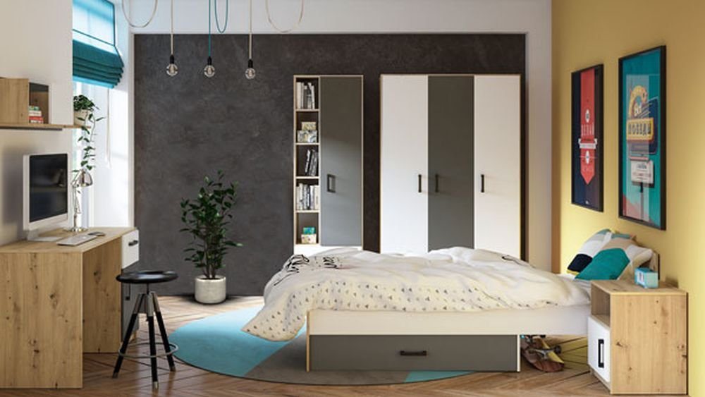 Feldmann-Wohnen Jugendzimmer-Set Fini, (Set, 1 Kleiderschrank - 1 Bett - 1 Nachtkonsole - 1 Schreibtisch - 1 Wandregal - 1 Bücherregal) von Feldmann-Wohnen