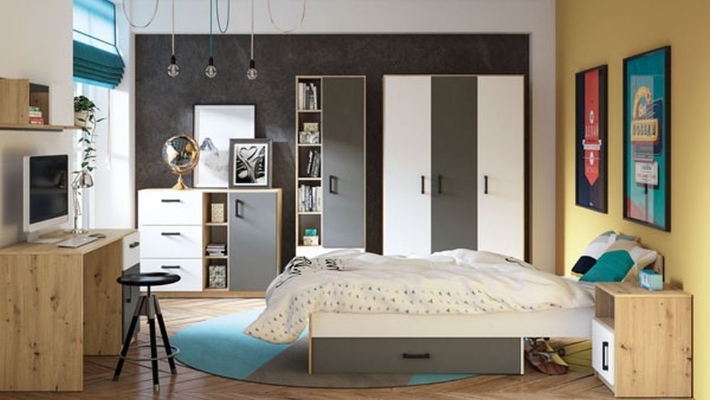 Feldmann-Wohnen Jugendzimmer-Set Fini, (Set, 1 Kleiderschrank - 1 Bett - 1 Nachtkonsole - 1 Schreibtisch - 1 Wandregal - 1 Bücherregal - 1 Kommode) von Feldmann-Wohnen