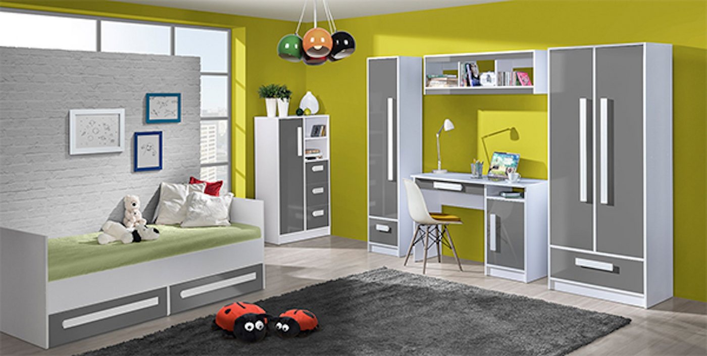 Feldmann-Wohnen Jugendzimmer-Set Guliver, (Guliver), 6-teilig Frontfarbe und Farbe der Griffe wählbar Korpus weiß von Feldmann-Wohnen