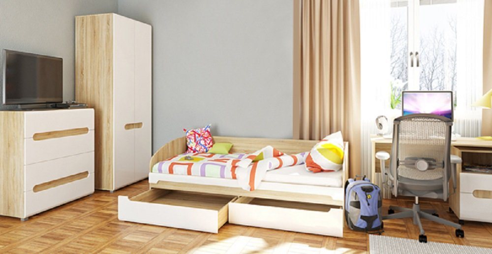 Feldmann-Wohnen Jugendzimmer-Set LEONARDO, (Set, 5-St., 1 Kleiderschrank + 1 Kommode + 1 Bett + 1 Schreibtisch + 1 Rollcontainer), Liegefläche: 90 x 200 cm von Feldmann-Wohnen